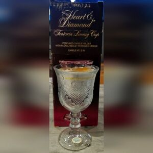 New in Box 1978 Avon Heart & Diamond Fostoria Loving Cup w/ Floral Medley Candle